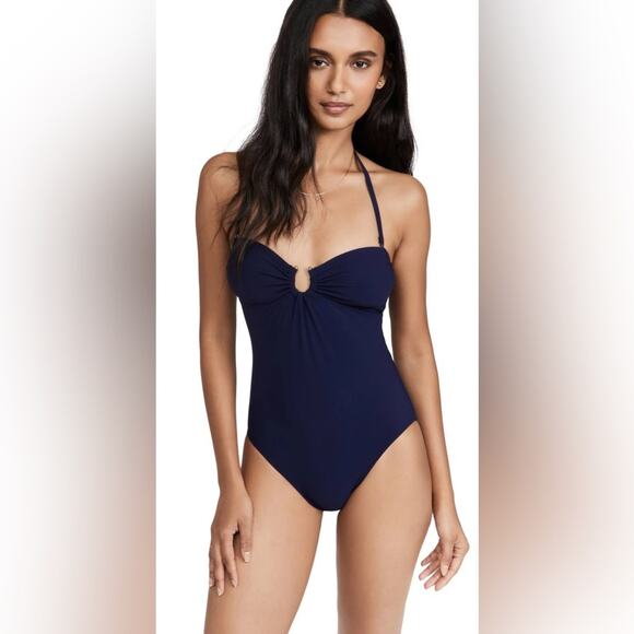 TORY BURCH SOLID BANDEAU ONE PIECE SWIMSUIT TORY NAVY SIZE SMALL NEW